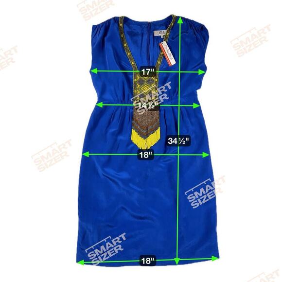 Tibi Cascade Beaded Silk Royal Blue Cap sleeve A-Line Dress Egyptian Vibe Size ) - Picture 8 of 13